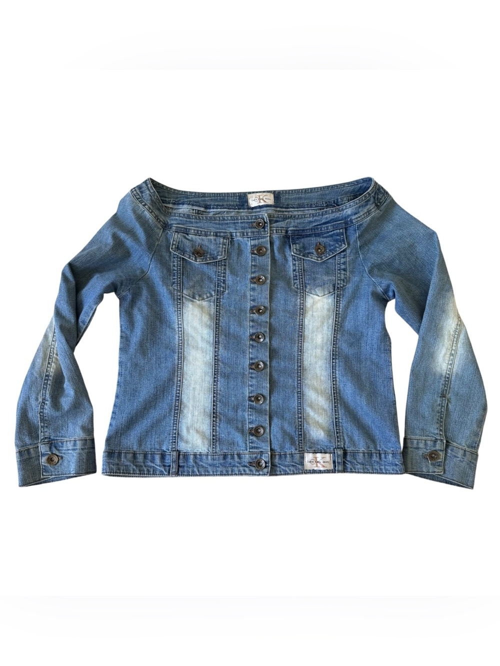 Vintage Y2K Calvin Klein Euro Blue Off the shoulder Denim Jacket